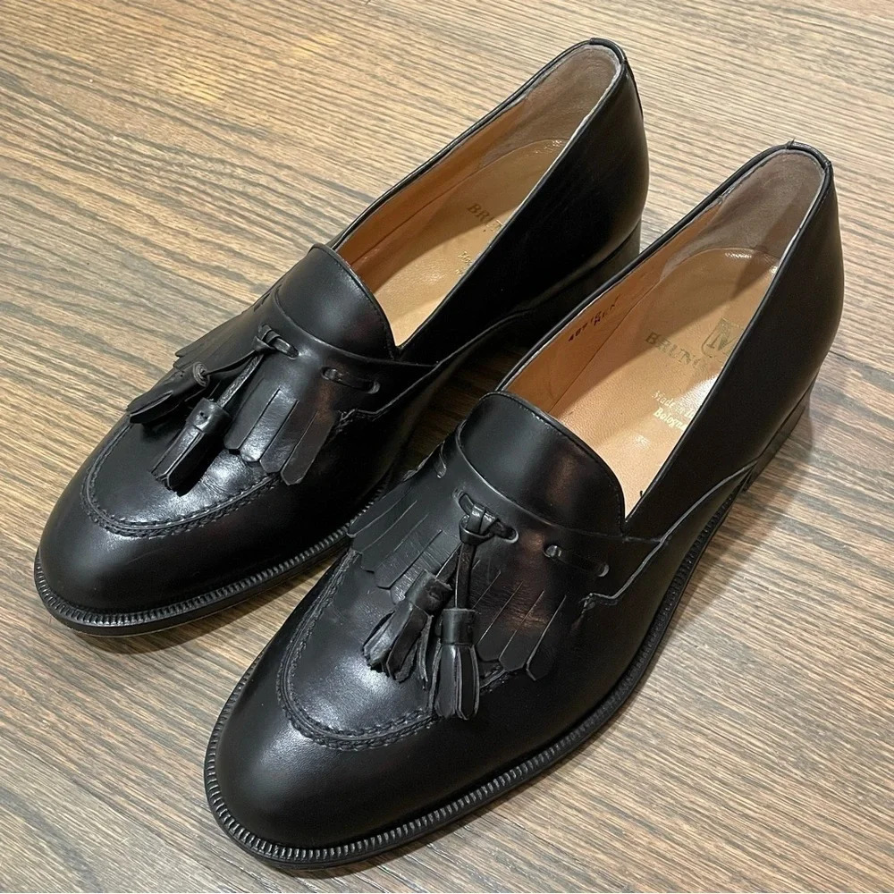 Bruno Magli Black Leather Slip On Tassel Loafers Shoes size 9